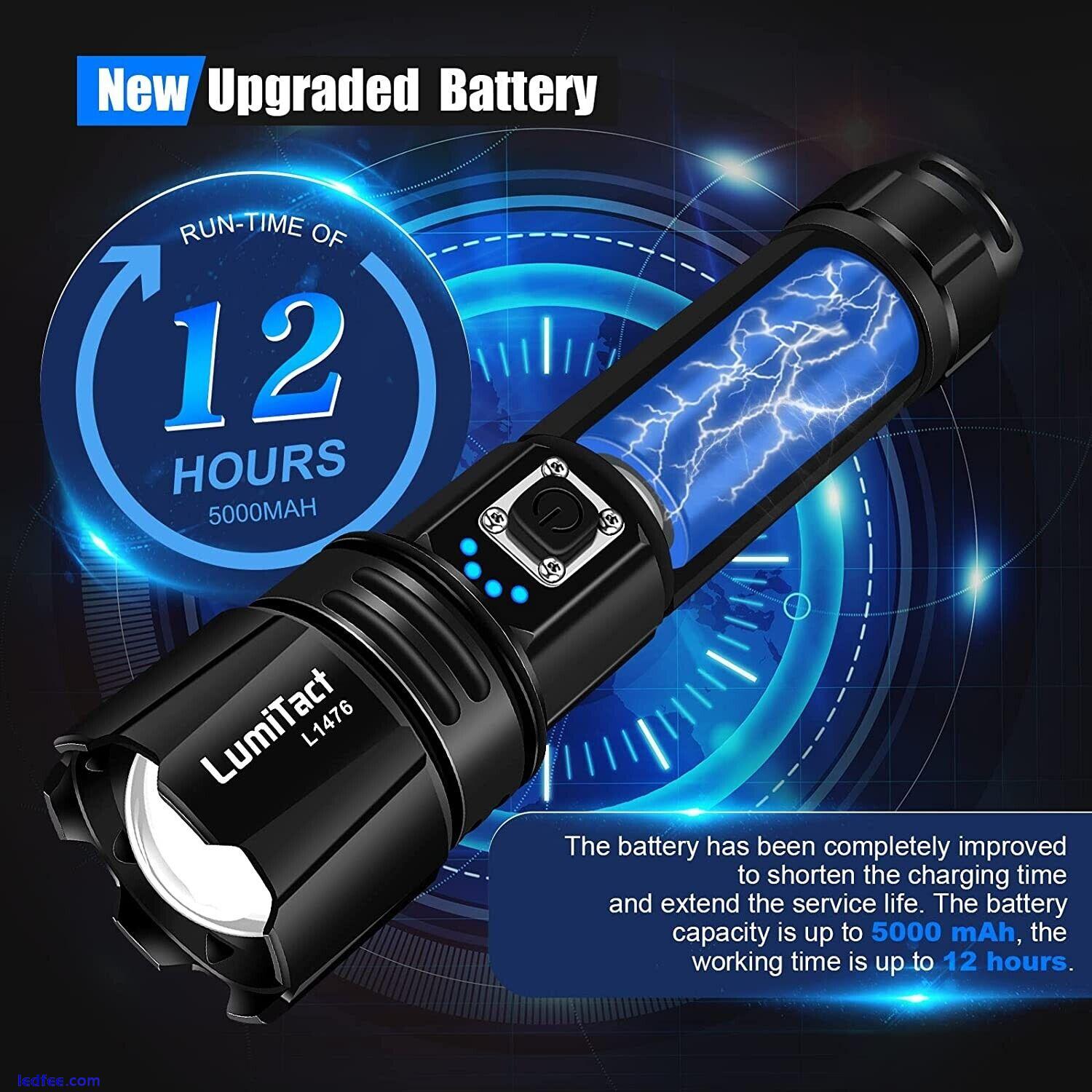 Lumitact Tactical Super Bright LED Torch Flashlight 10000Lm IP67 USB Heavy Duty 0 