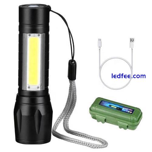 Pocket High Powered Torch Rechargeable Military Grade with Case LED COB Zoom 0 