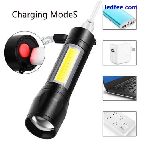 Pocket High Powered Torch Rechargeable Military Grade with Case LED COB Zoom 3 