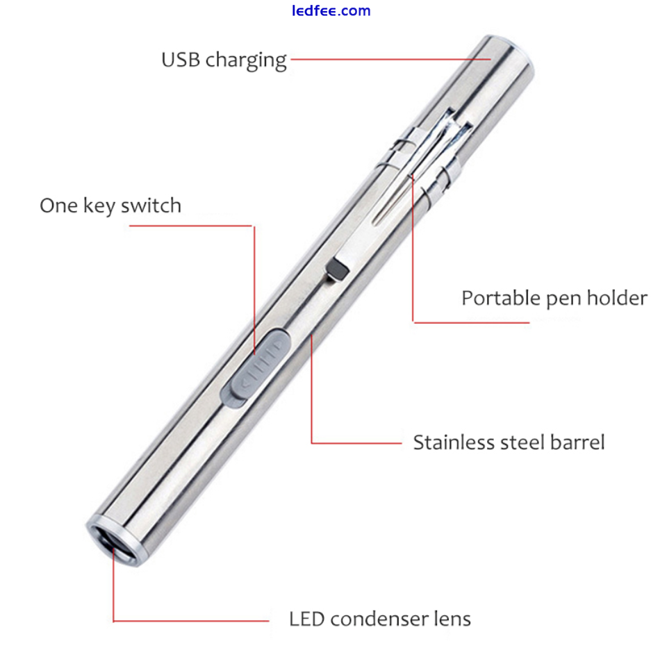 Rechargeable Medical Handy Pen Light Mini Nursing Flashlight LED Pocket Torch UK 2 