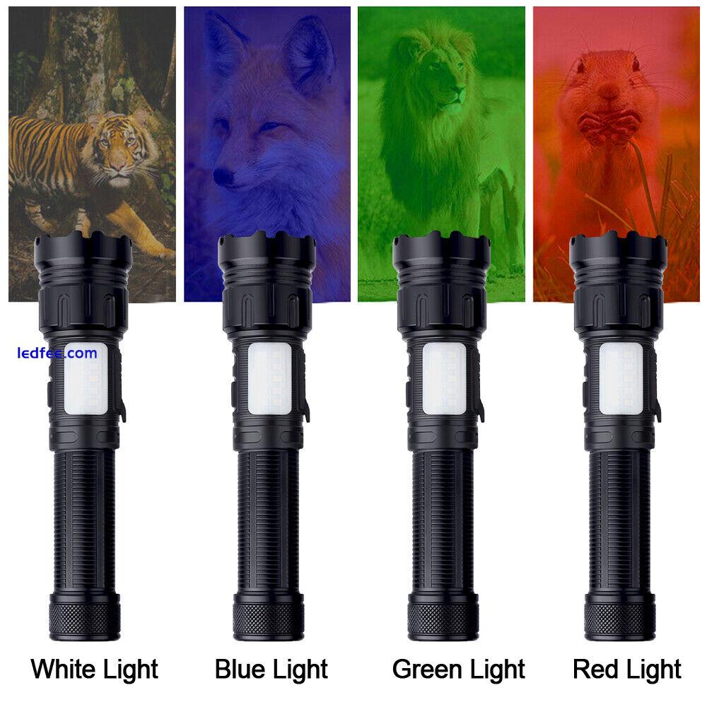 Tactical 4 in1 Red+Blue+Green+White LED Flashlight Light USB Rechargeable Torch 4 