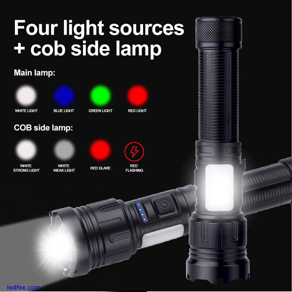 Tactical 4 in1 Red+Blue+Green+White LED Flashlight Light USB Rechargeable Torch 1 