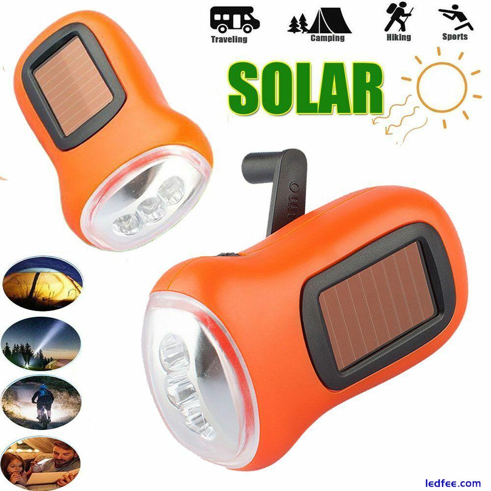 LED Solar Power Flashlight Hand Crank Torch Wind Up Super Bright Camping Light 0 