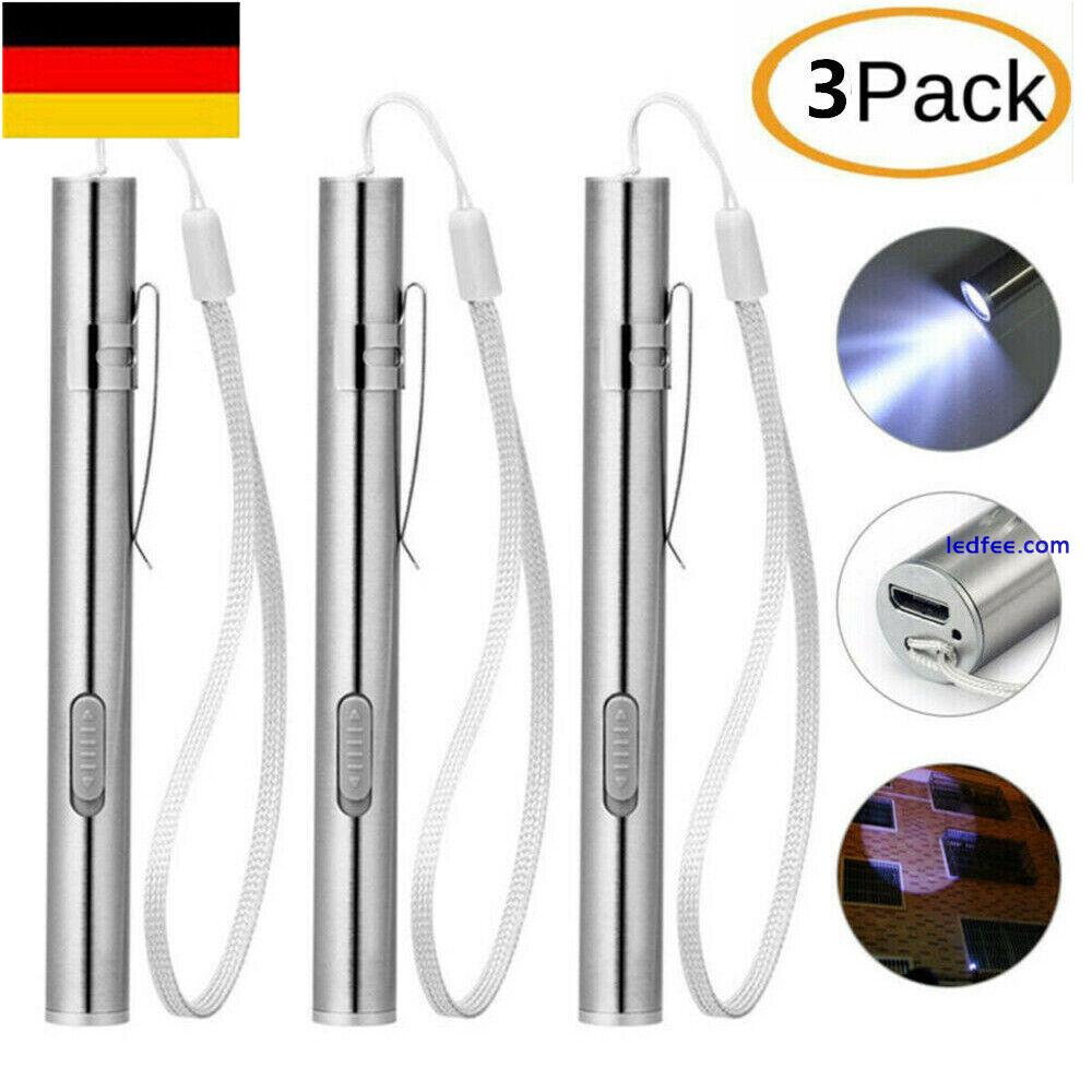 3Stks Superhelle starke LED USB Wiederaufladbarer Stift Taschenlampe Lampe 1 