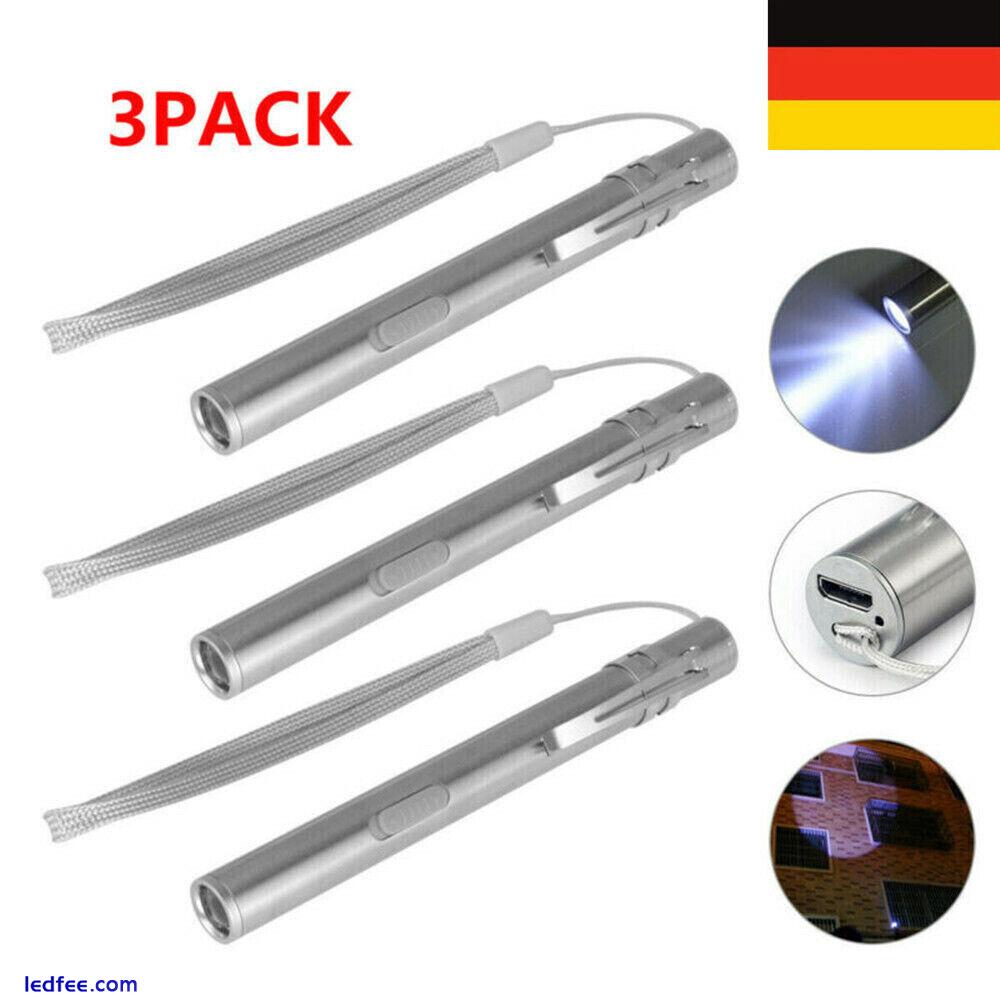 3Stks Superhelle starke LED USB Wiederaufladbarer Stift Taschenlampe Lampe 0 