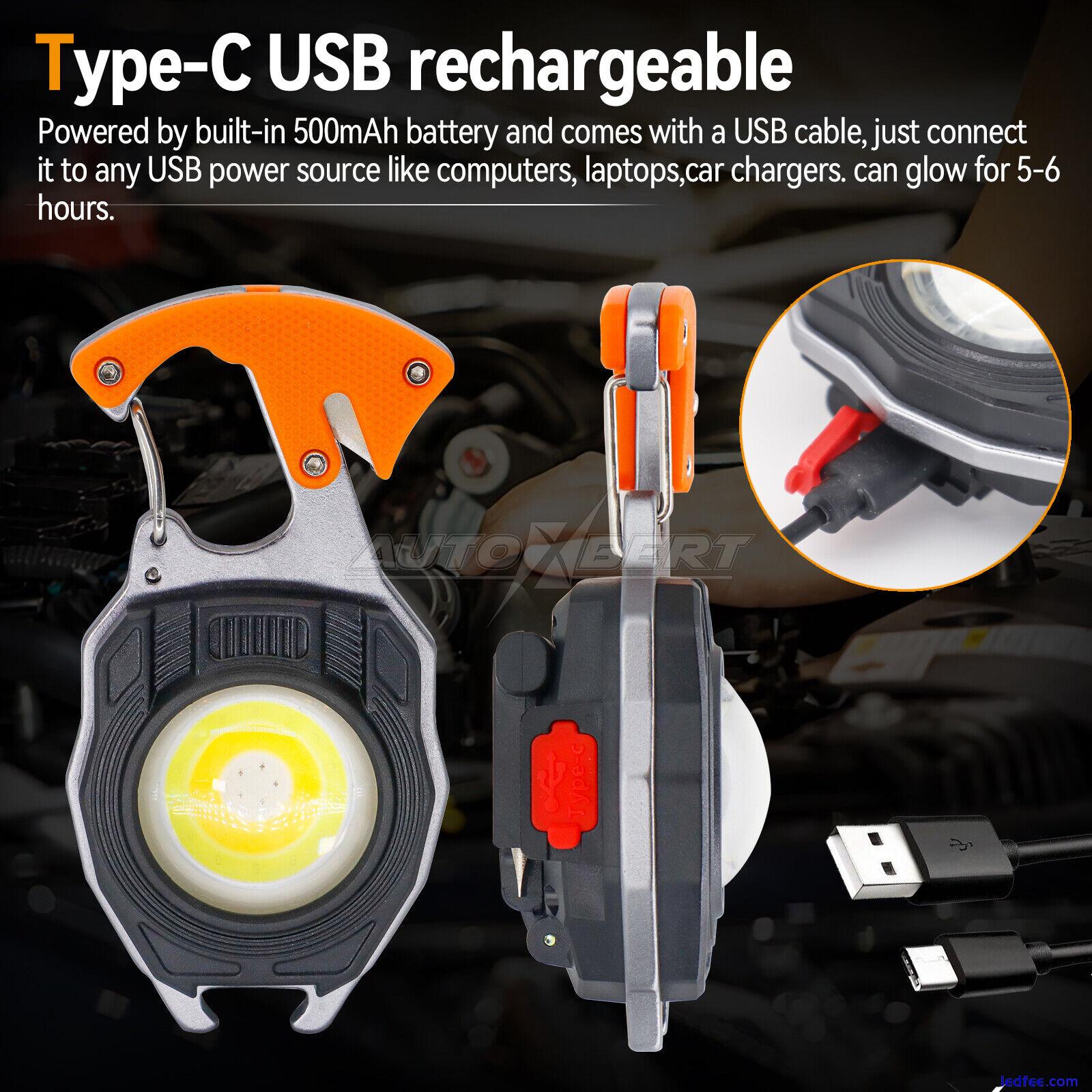 Mini COB Work Light Rechargeable LED Flashlight Portable Keychain Torch Lamp UK 4 