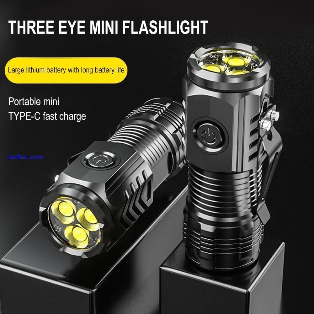 Three Eyed Mini Flashlight Rechargeable LED Flashlights High Lumens 2-4h 1 