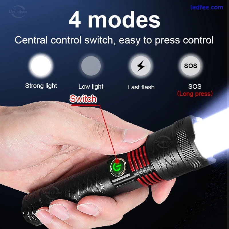 Flashlight Rechargeable Torch Lamp LED Tactical Lighting Ultra Powerful Light 3 