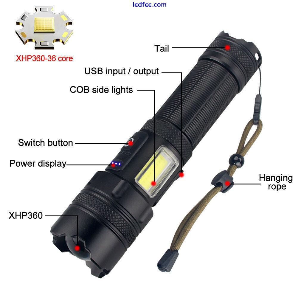 U360 Super Bright LED Flashlight USB Rechargeable COB Work Light Waterproof US 1 