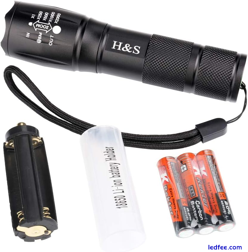 H&S LED Torch Super Bright T6 Torch Zoomable Waterproof Flashlight Camping Light 2 