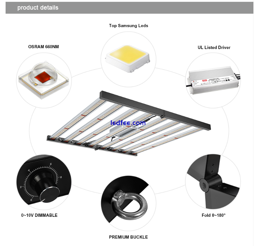 640W 8Bar Foldable Commercial LED Grow Lights 6.2x6FT Sunlike Full Spectrum Lamp 3 