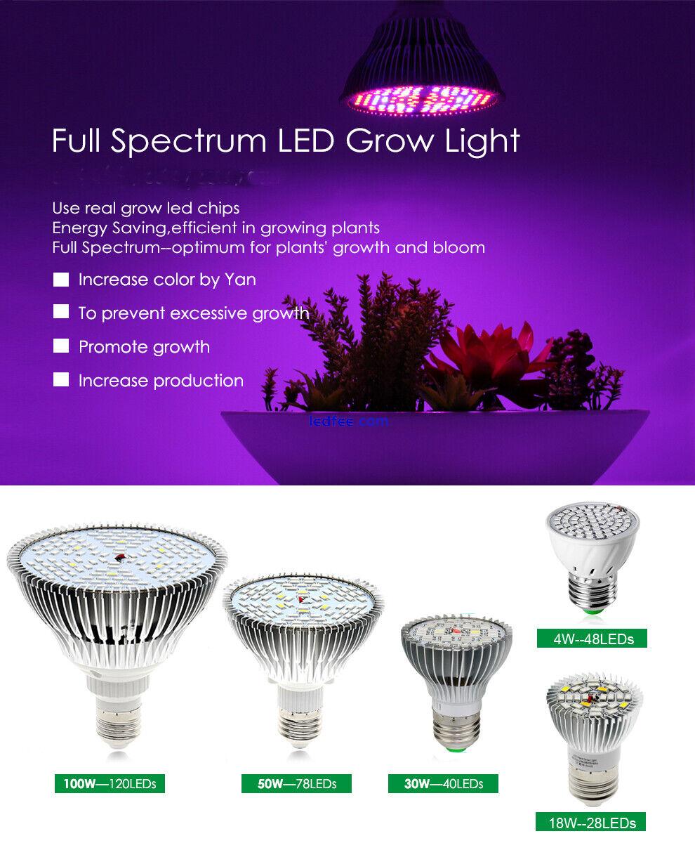 E27 18/30/50/80W Led Grow Light Full Spectrum Lamp Bulb Plant Hydroponics Bloom 5 