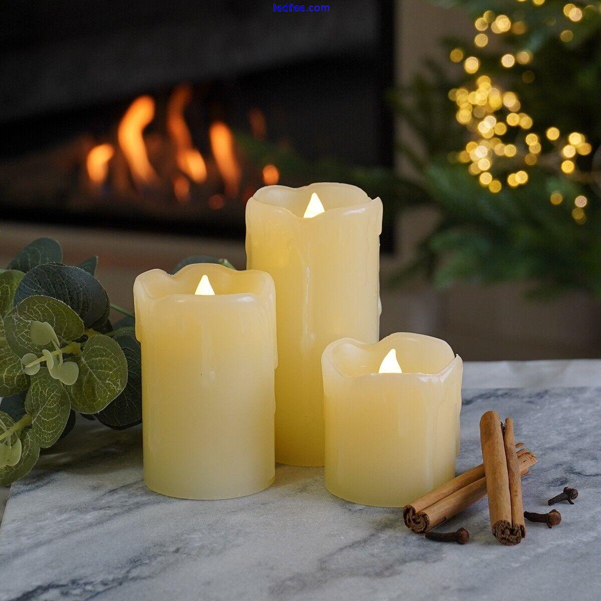 3 PACK | Battery LED Real Wax Flameless Flickering Pillar Indoor Candles Set 0 