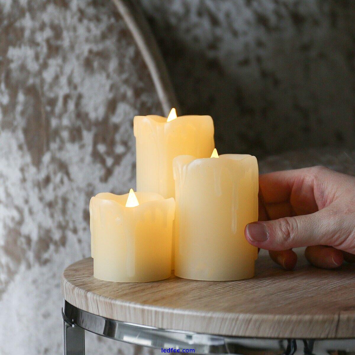 3 PACK | Battery LED Real Wax Flameless Flickering Pillar Indoor Candles Set 4 