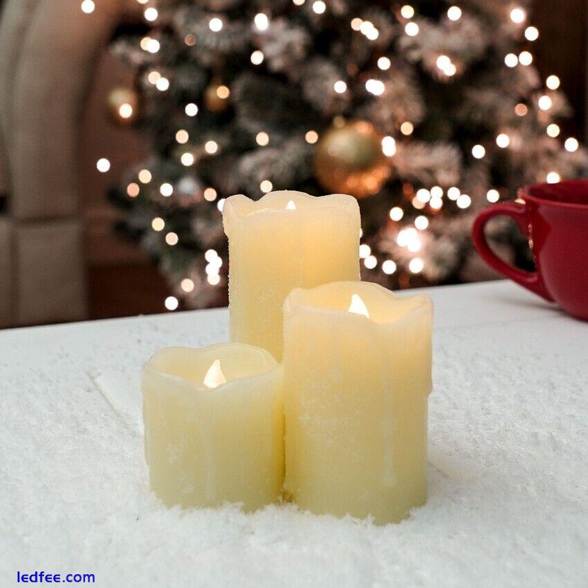 3 PACK | Battery LED Real Wax Flameless Flickering Pillar Indoor Candles Set 2 