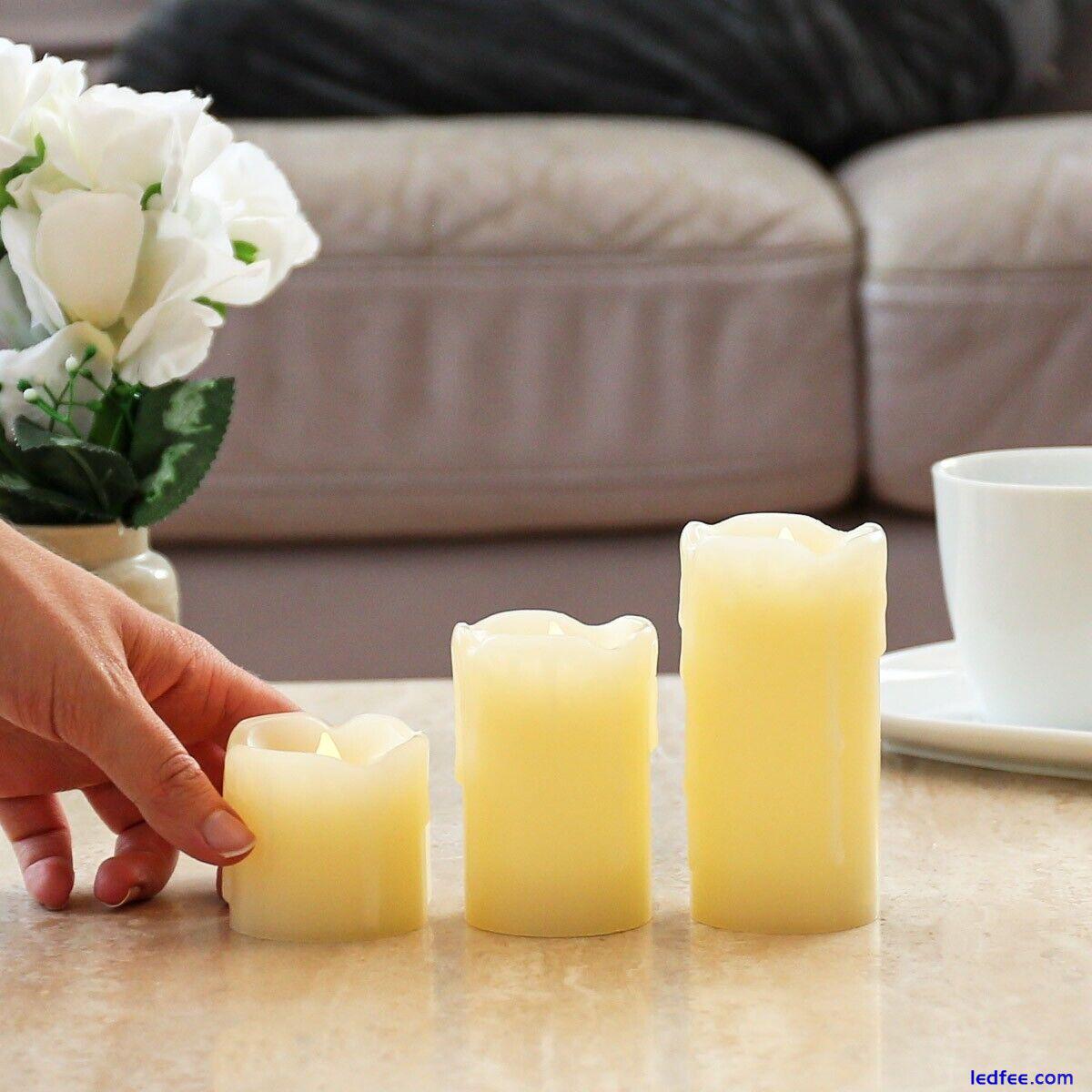 3 PACK | Battery LED Real Wax Flameless Flickering Pillar Indoor Candles Set 3 