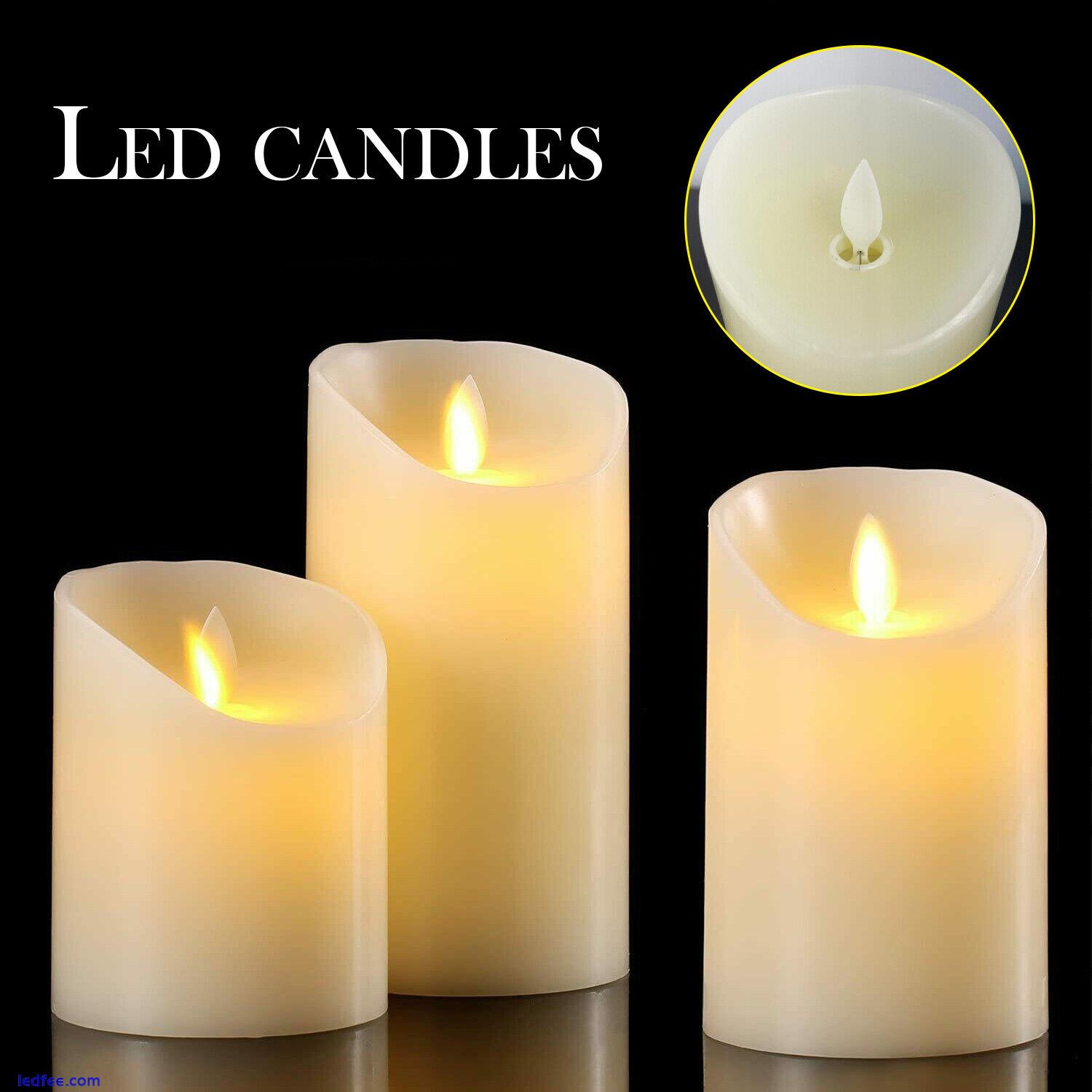 Set of 3 LED Flameless Pillar Candles Flickering Battery Operated With Remote 4 