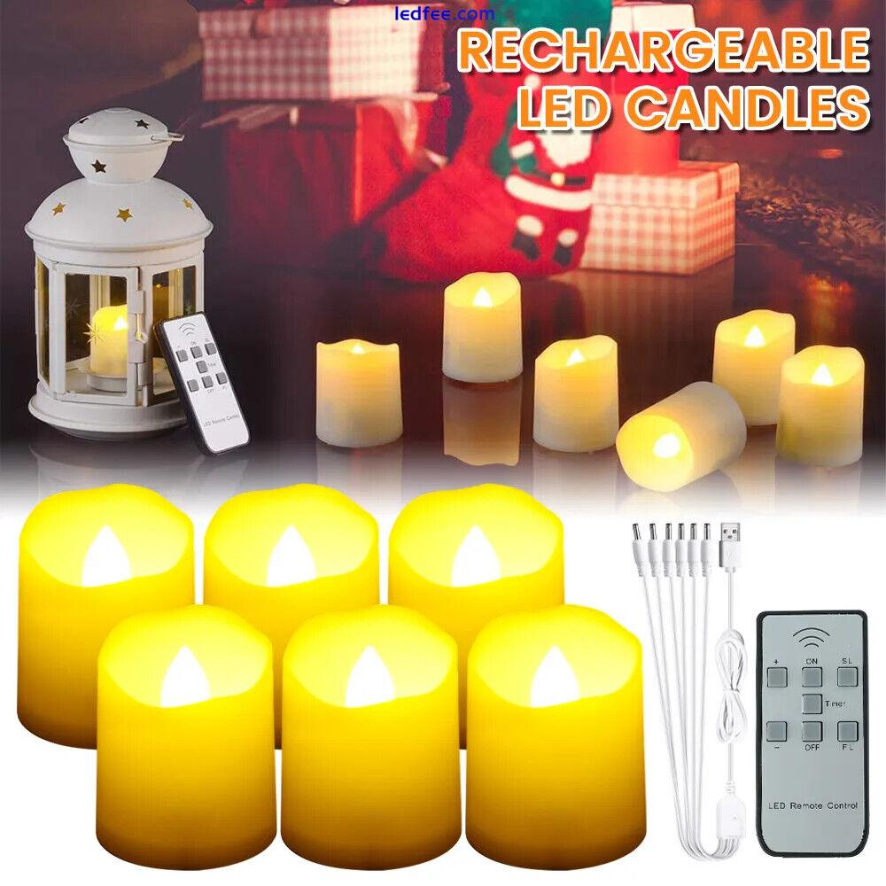 6pcs Rechargeable LED Candle Light Remote Timer Flameless Flickering Tea Lights  0 