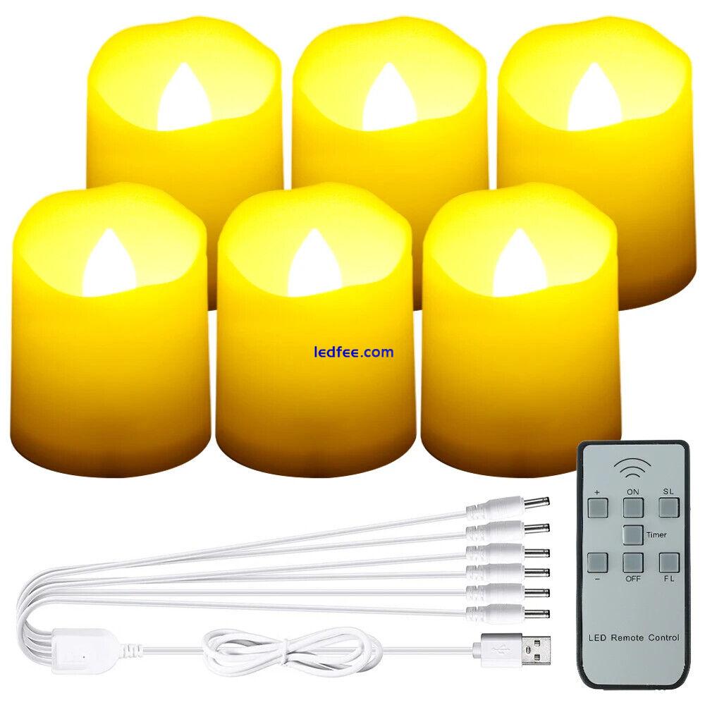 6pcs Rechargeable LED Candle Light Remote Timer Flameless Flickering Tea Lights  5 