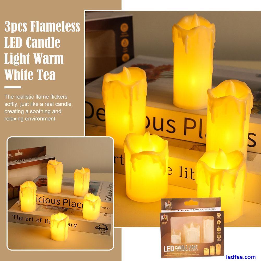 3 Pcs Battery Power LED Flameless Flickering Wax Candles Pillar Home Decor4 B1W5 0 