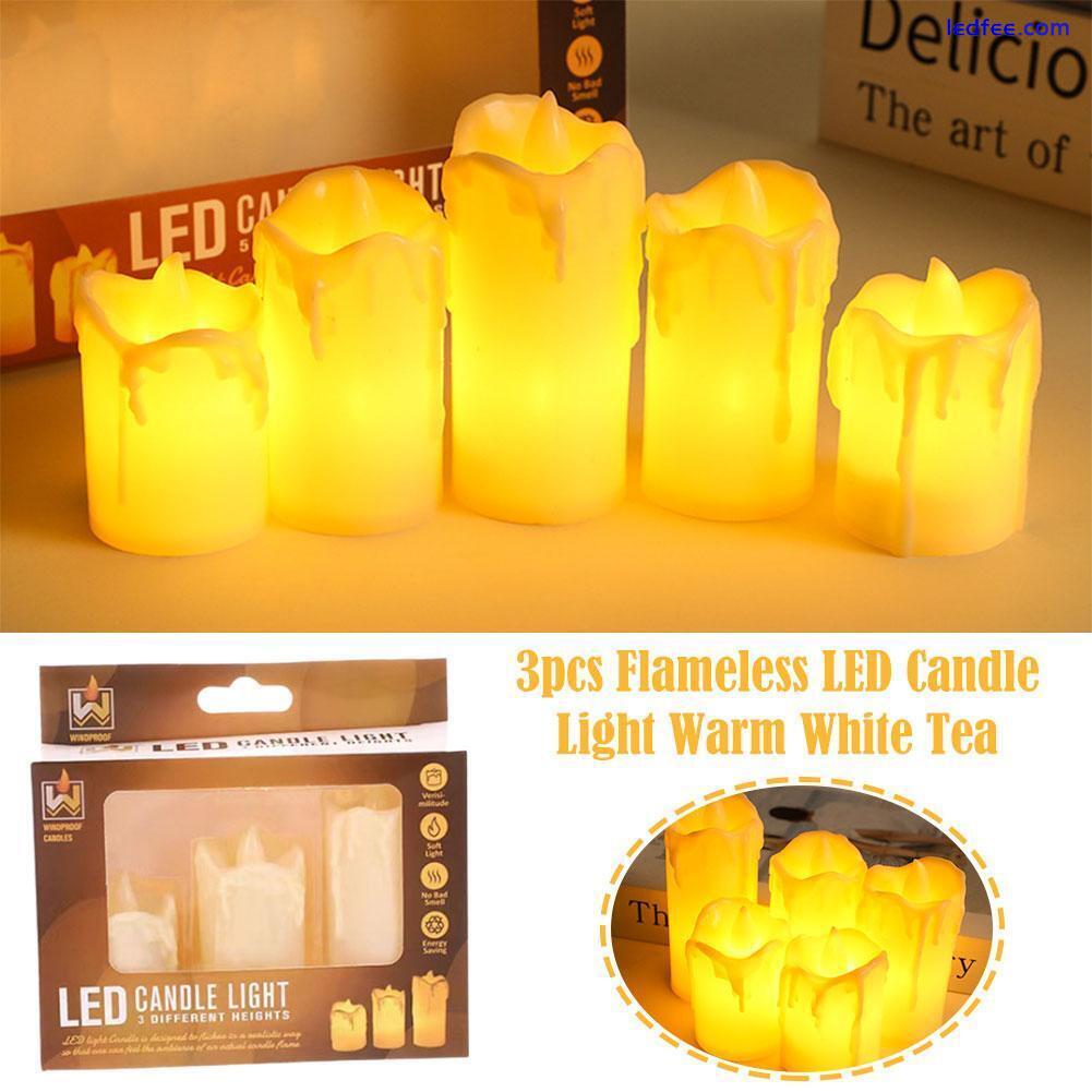 3 Pcs Battery Power LED Flameless Flickering Wax Candles | Pillar Home Decor G3 0 