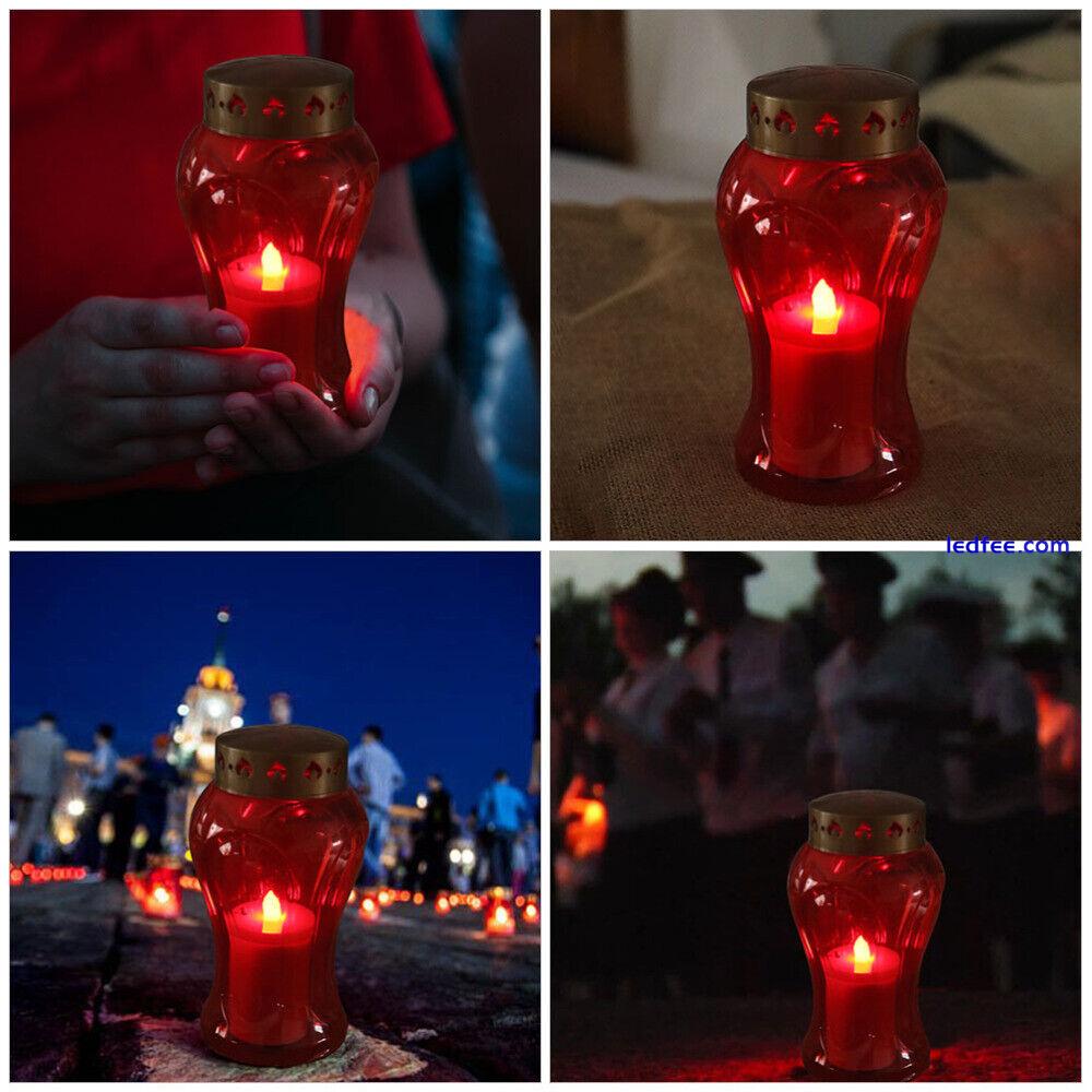 Outdoor LED Flameless Cemetery Light Red Battery-Operated Taper Candle-PE 3 