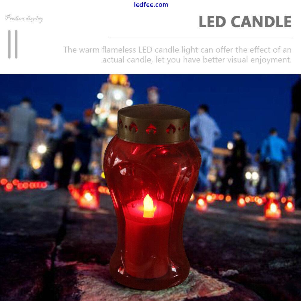 Outdoor LED Flameless Cemetery Light Red Battery-Operated Taper Candle-PE 4 