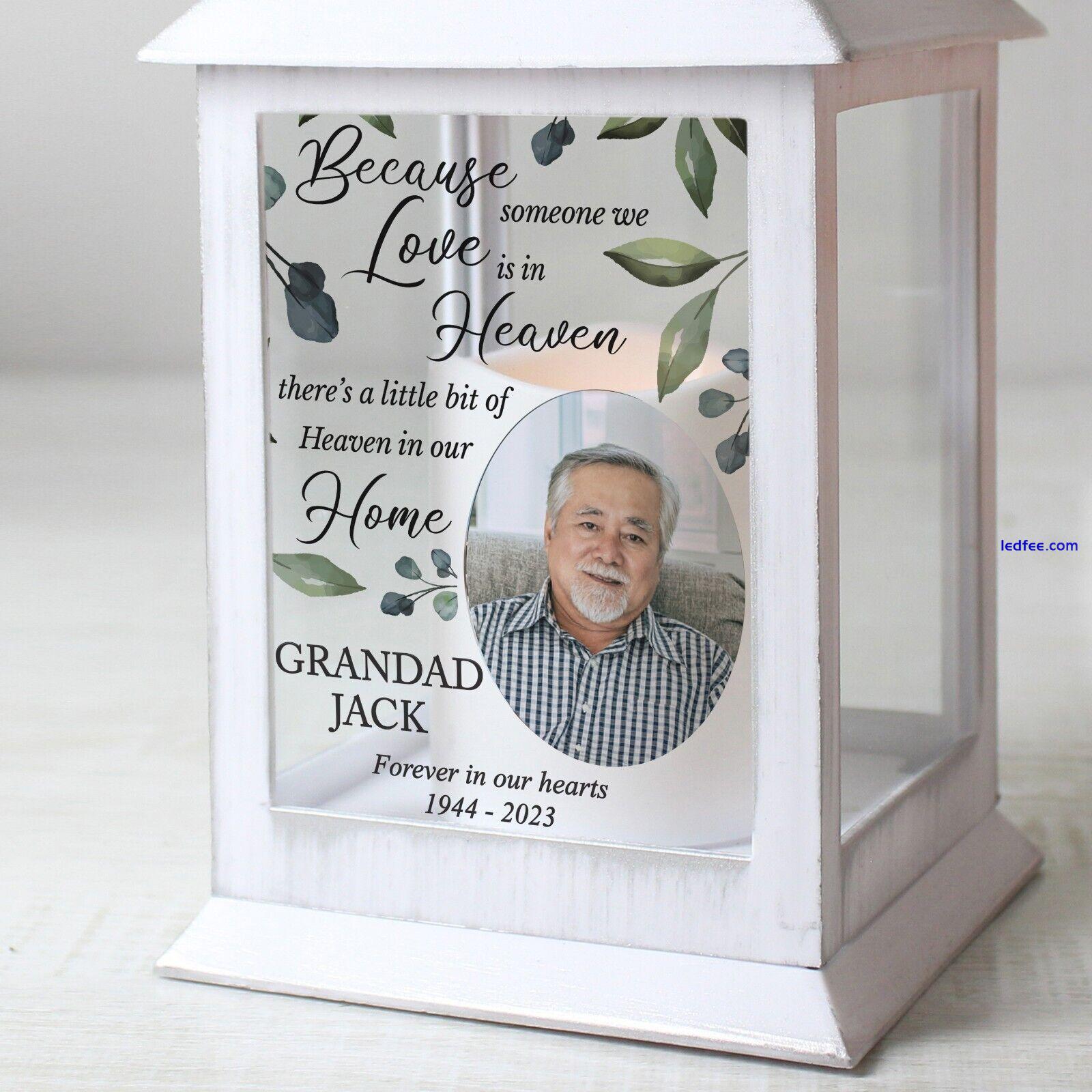 Personalised Memorial Photo Upload LED Light White Lantern Decoration Botanical 2 