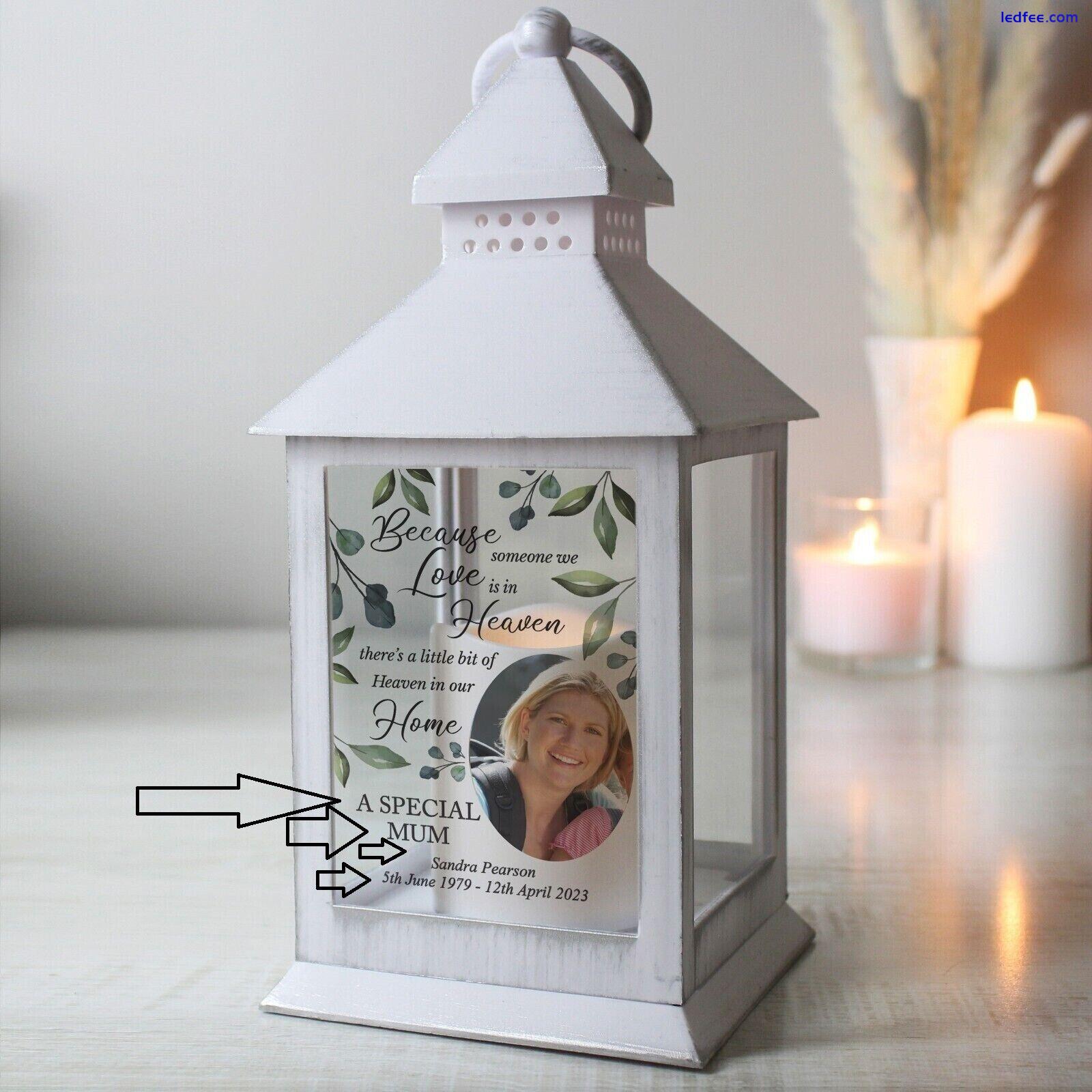 Personalised Memorial Photo Upload LED Light White Lantern Decoration Botanical 0 