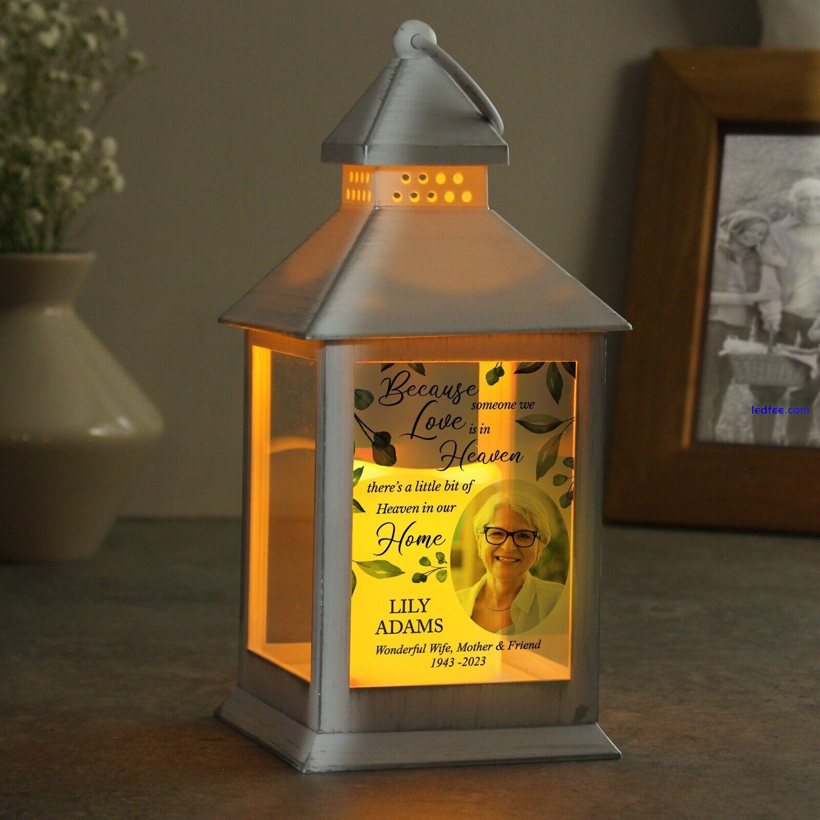 Personalised Memorial Photo Upload LED Light White Lantern Decoration Botanical 1 