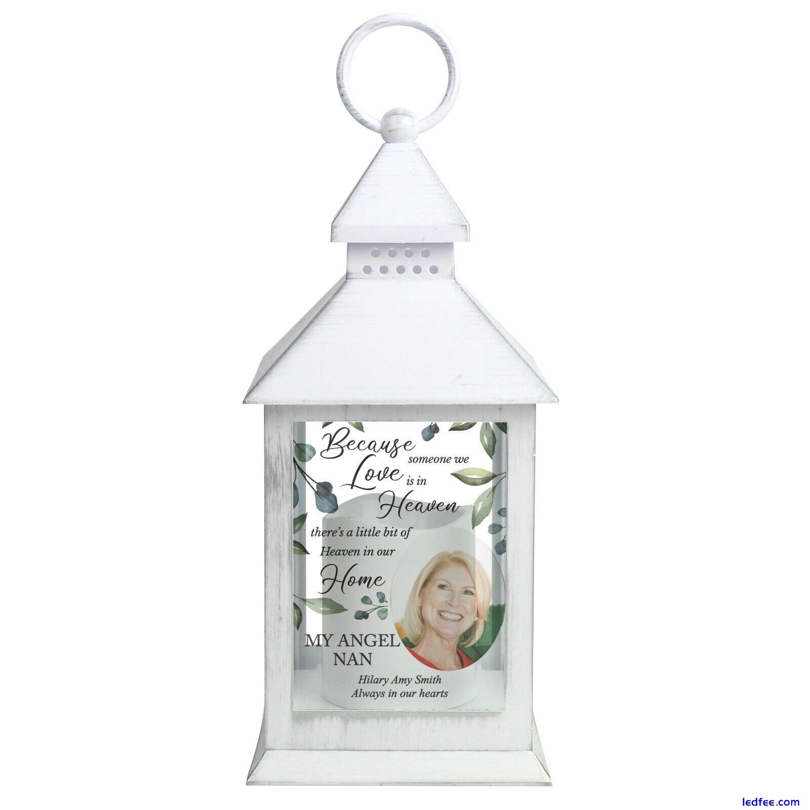 Personalised Memorial Photo Upload LED Light White Lantern Decoration Botanical 3 