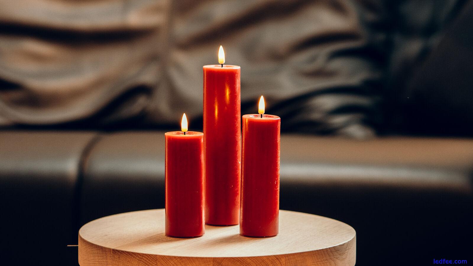 LED Wax Pillar Church Candle Red  Realistic 3D Flickering Flame Xmas 10x10cm 0 