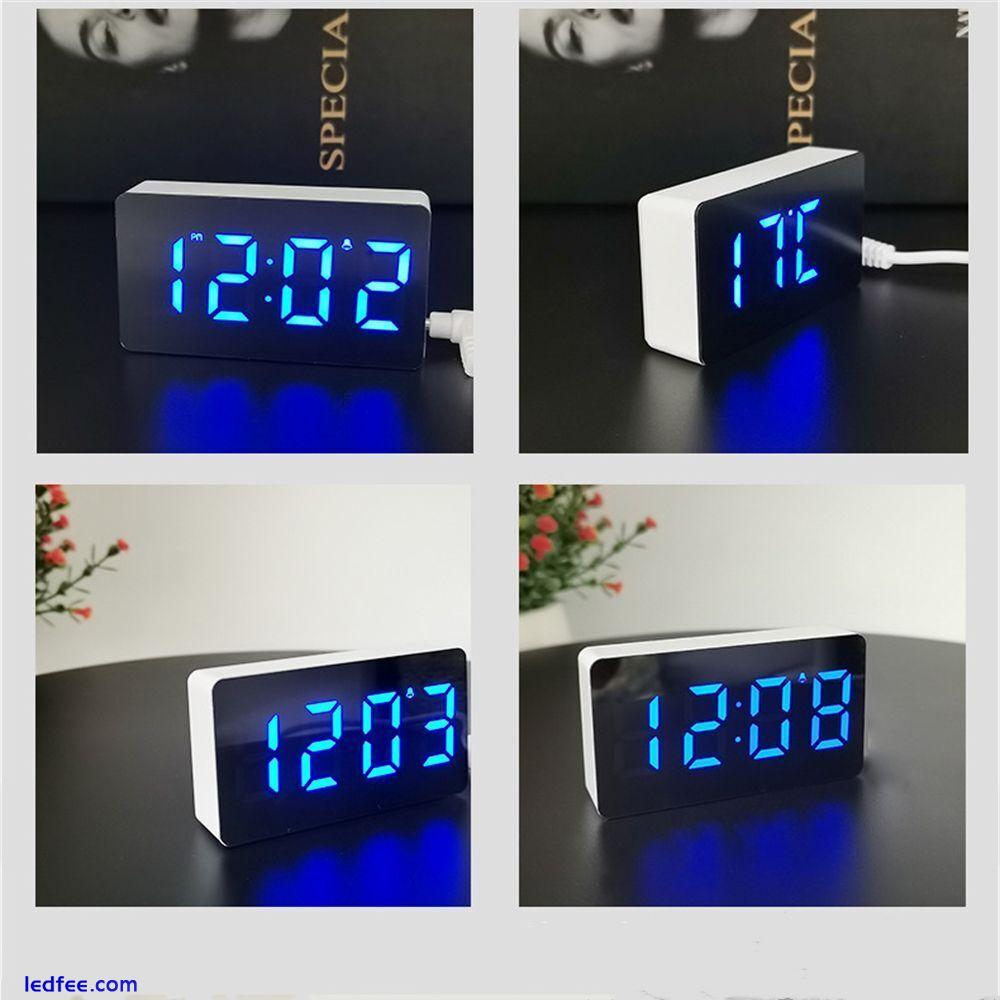 USB Led Light Display Time LED Display Digital Alarm Clock Mirror Clock Snooze 2 