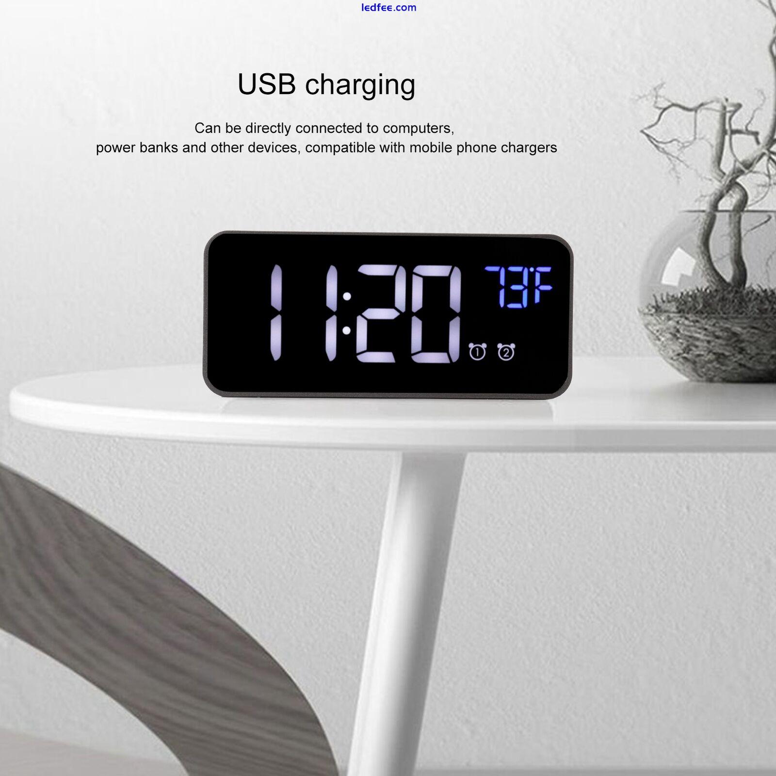 (Black)LED Digital Alarm Clock Thermometer With Snooze USB Charging Bedroom 0 