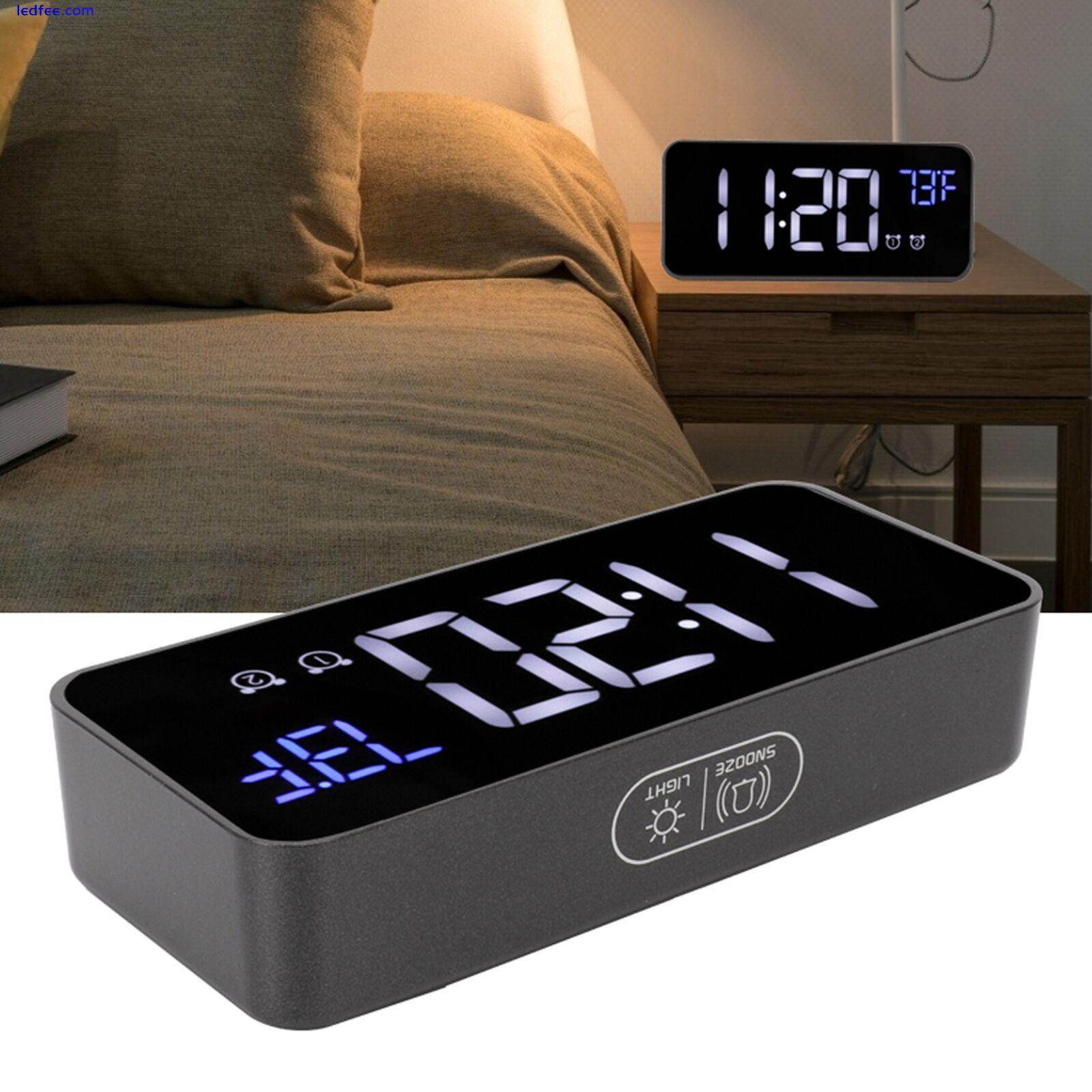 (Black)LED Digital Alarm Clock Thermometer With Snooze USB Charging Bedroom 2 