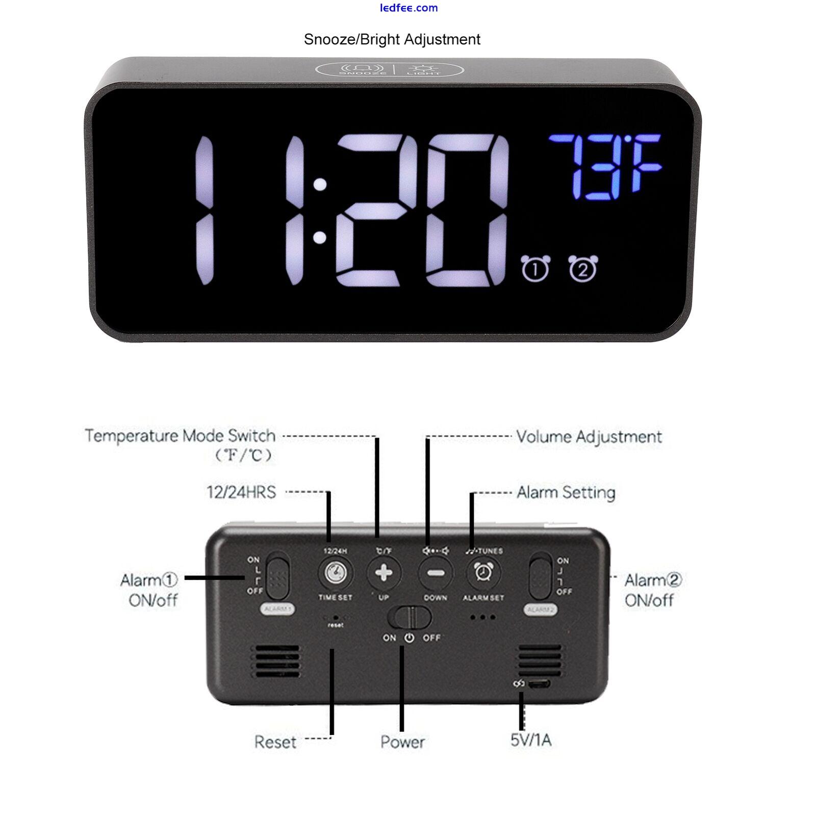 (Black)LED Digital Alarm Clock Thermometer With Snooze USB Charging Bedroom 3 