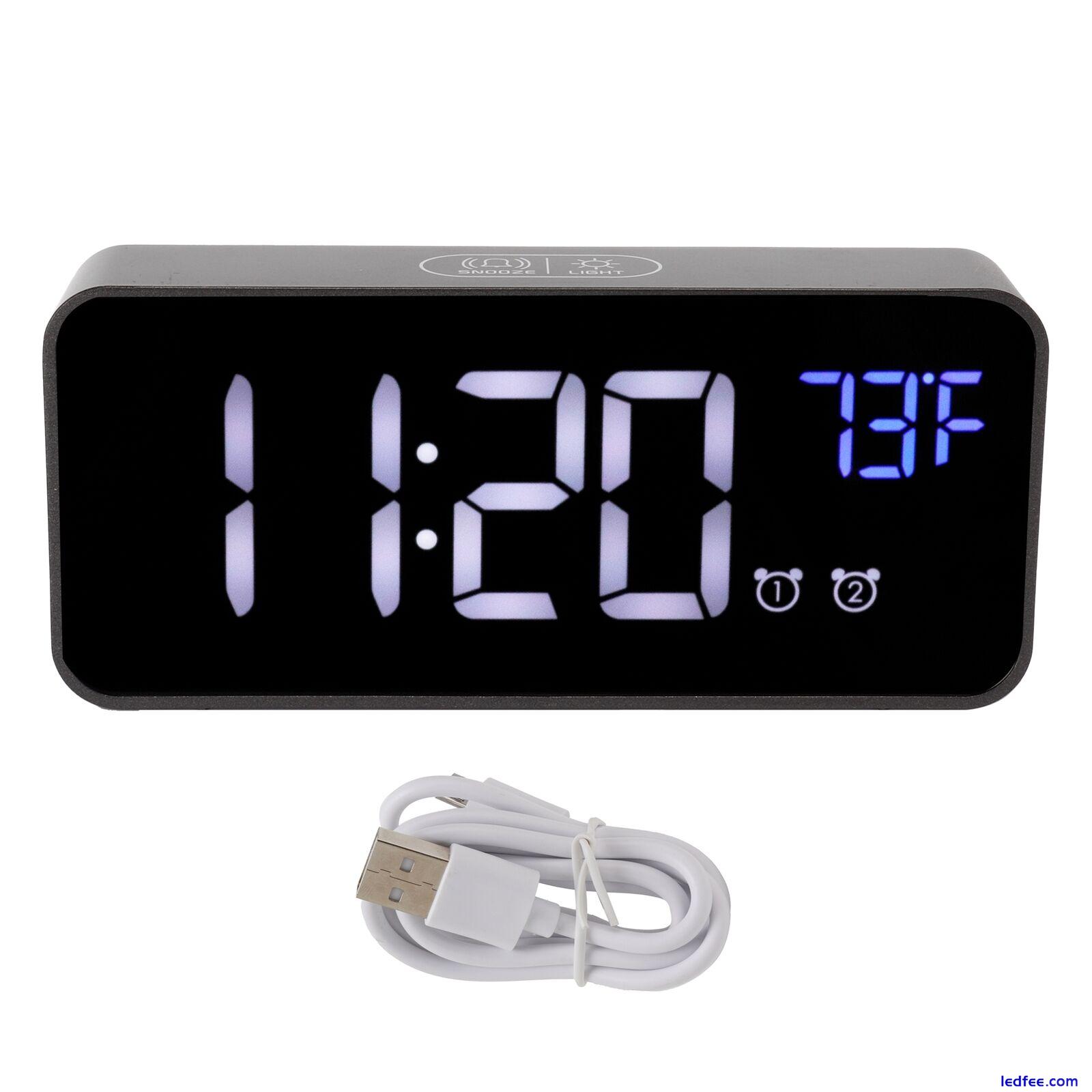 (Black)LED Digital Alarm Clock Thermometer With Snooze USB Charging Bedroom 4 