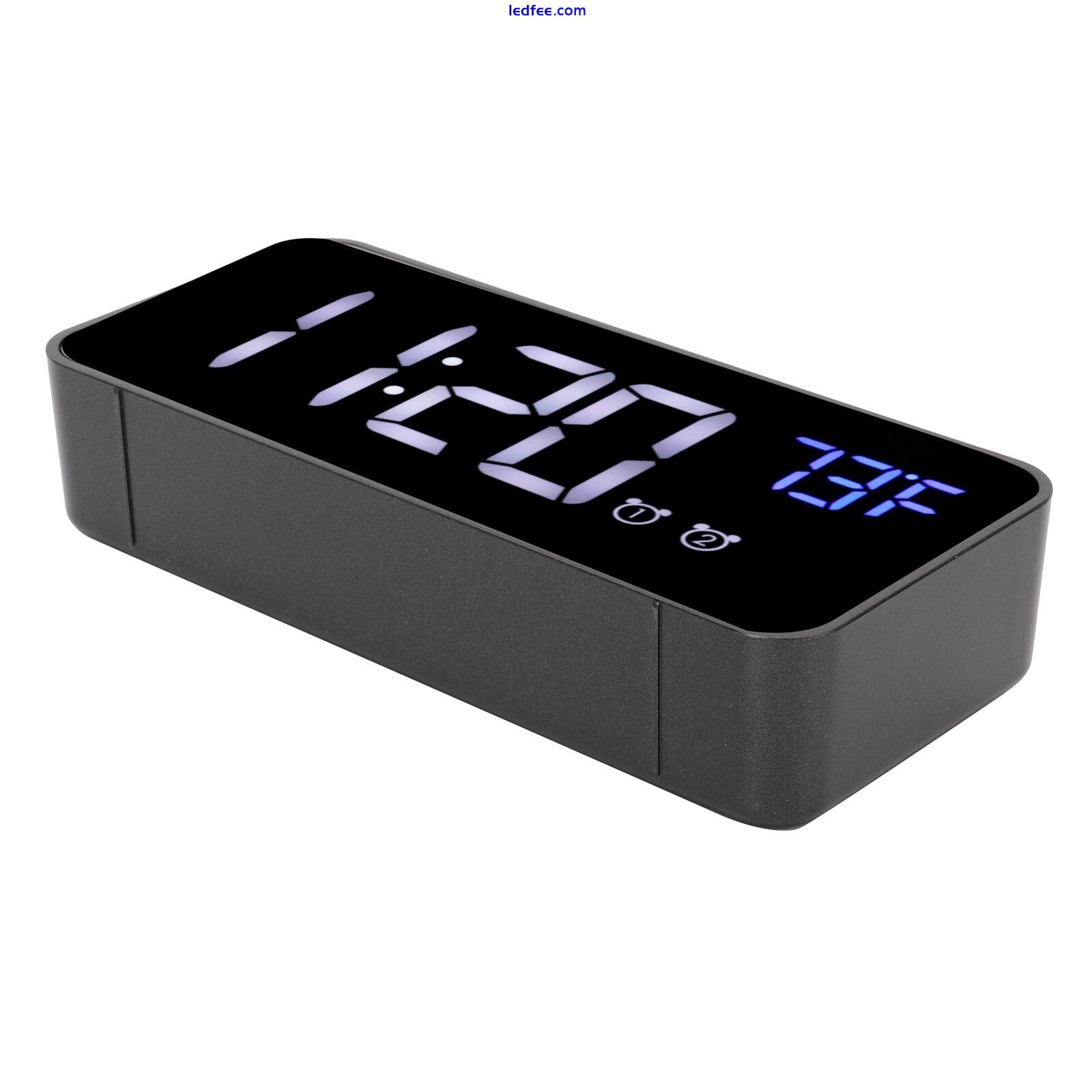 (Black)LED Digital Alarm Clock Thermometer With Snooze USB Charging Bedroom 5 