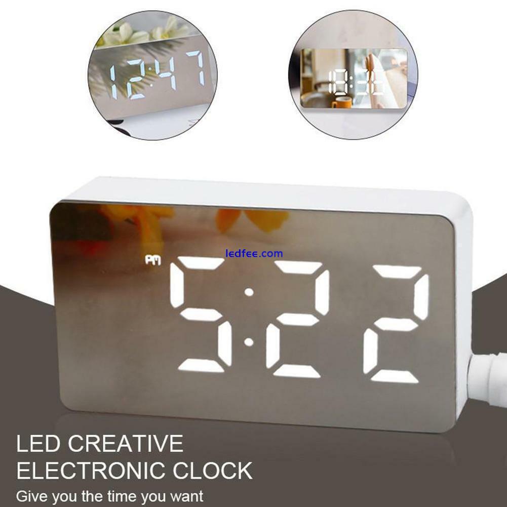 Digital LED Large Display Alarm Clock USB Charging Face Mirror UK Design F6Y8 1 