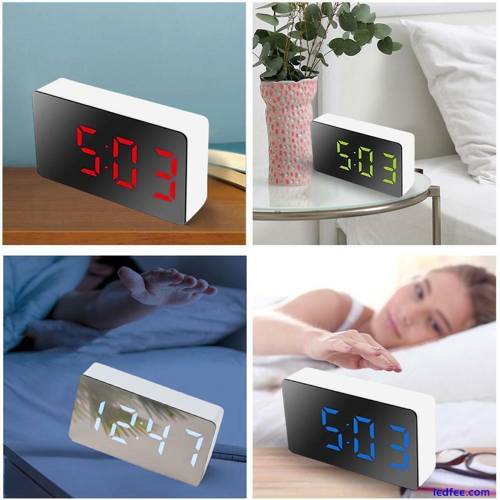 Digital LED Large Display Alarm Clock USB Charging Face Mirror UK Design F6Y8 0 