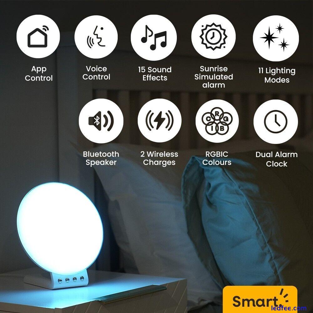 Smart Sunrise Alarm Clock 2in1 Wireless Charge RGBIC Sound Effects Ambient Lamp 0 