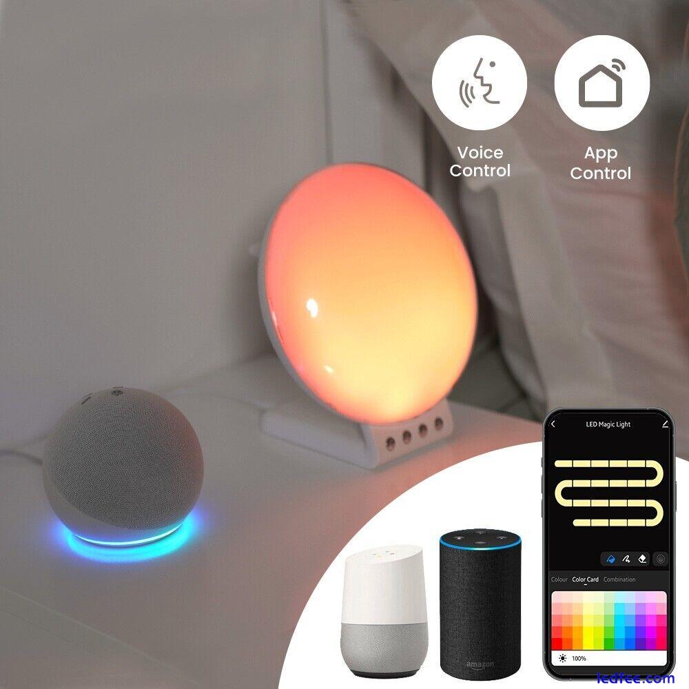 Smart Sunrise Alarm Clock 2in1 Wireless Charge RGBIC Sound Effects Ambient Lamp 4 