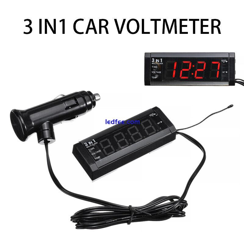 12V 3 In 1 Car CAR LED Voltmeter Thermometer Clock + LED Clock Digital Display 0 