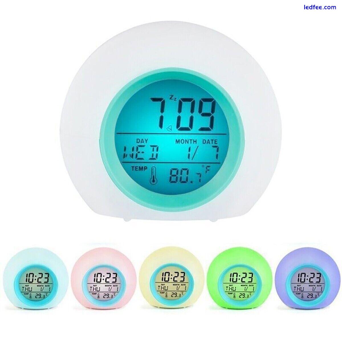 Digital Alarm Clock LED 7 Color Changing Night Light Clock Wake Up Clock Kids UK 1 