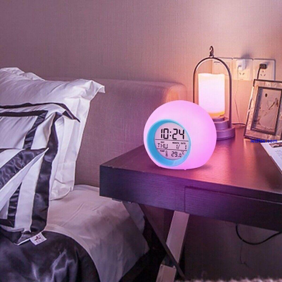 Digital Alarm Clock LED 7 Color Changing Night Light Clock Wake Up Clock Kids UK 0 