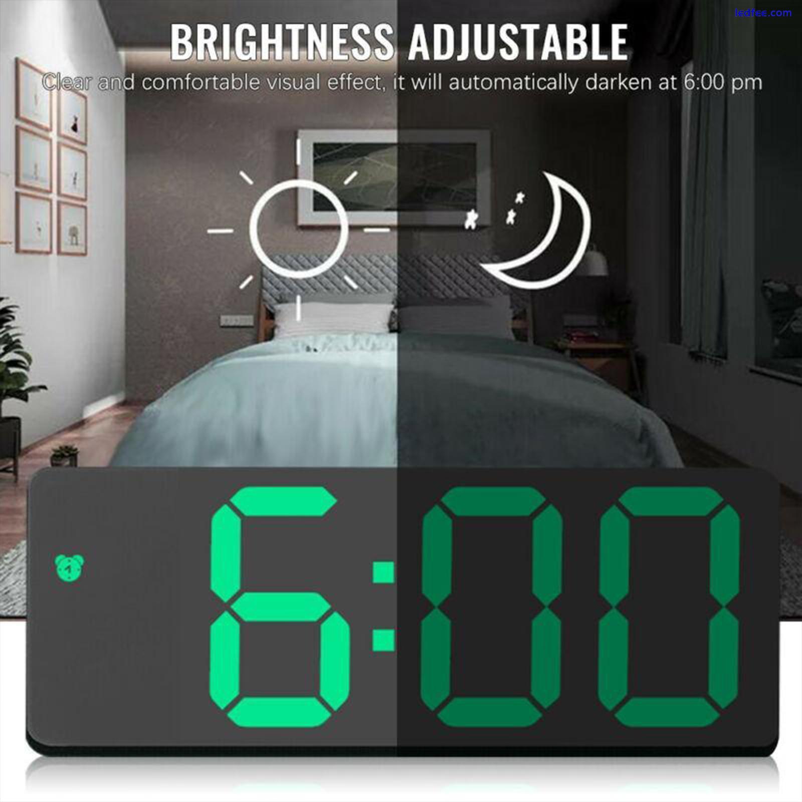 Digital LED Desk Alarm Clock Large Mirror Display USB Mode Snooze S6Q1 4 