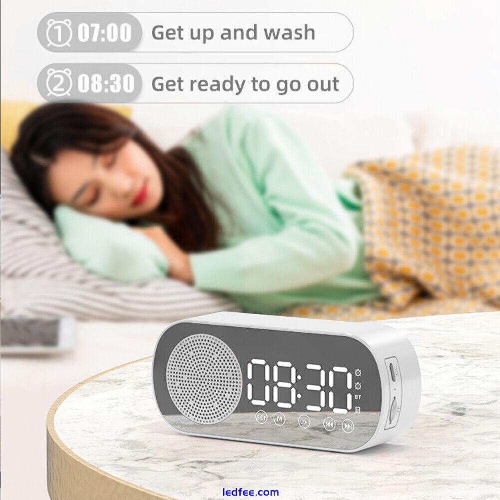 LED Mirror ABS FM Radio Wireless Speaker Mute Rechargeable Digital Alarm Clock 3 