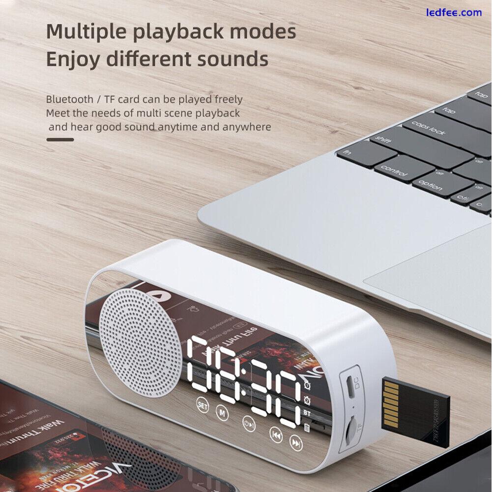 LED Mirror ABS FM Radio Wireless Speaker Mute Rechargeable Digital Alarm Clock 5 