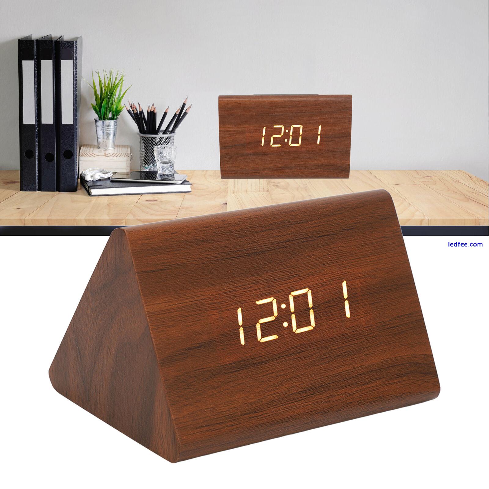 Wood Digital Alarm Clock Triangle Modern Simple Design Wooden LED Clock WAS 0 