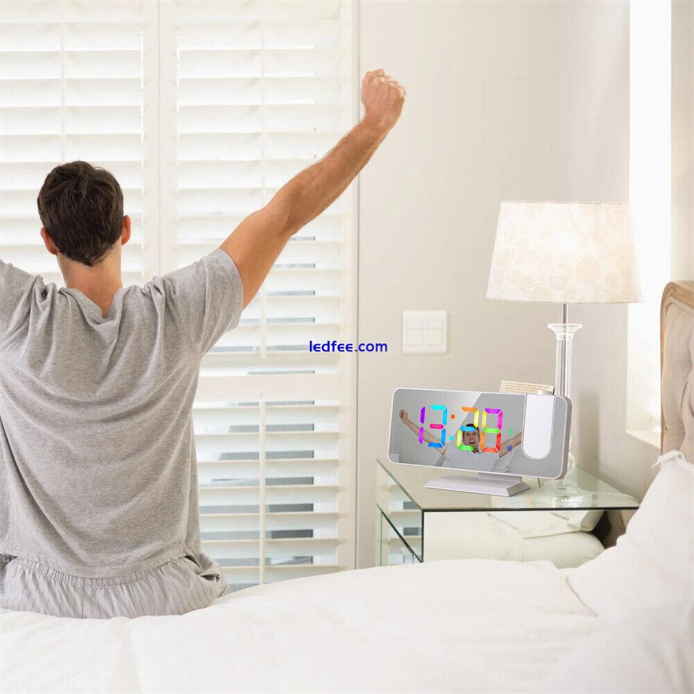 Projection Alarm Clock Color Changing LED Digital Large Screen Mirrored 0 